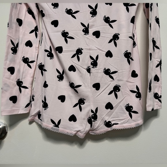 BNWT PLAYBOY LACE TRIM PAJAMA ROMPER PINK - Picture 8 of 11